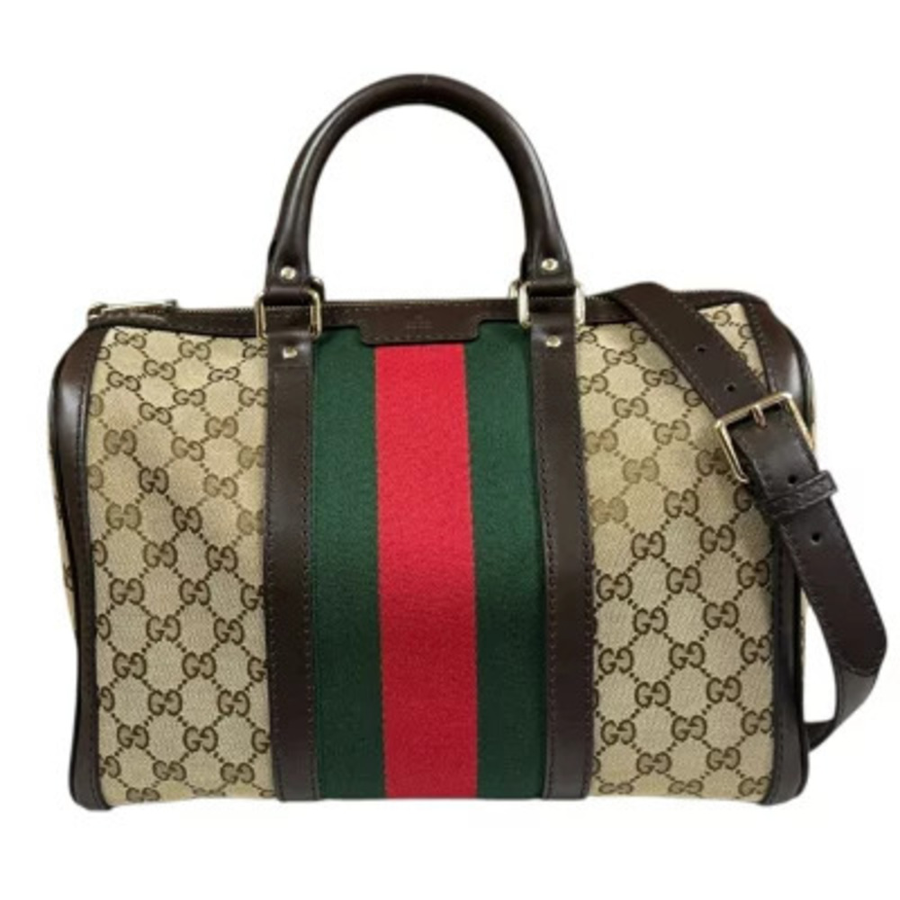 Gucci GG Canvas Boston Bag Beige Brown